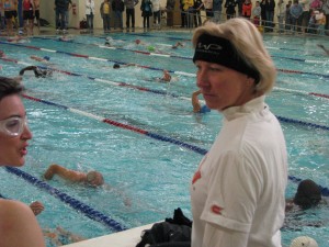 Dorothy Newton helped stagger the swim start.