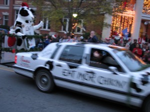 Local celebrity Burns Warfield driving Chick-Fil-A mobile